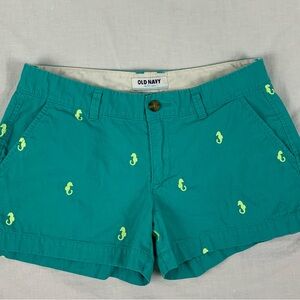 Old Navy Green Women's Shorts with Seahorse Pattern Size 4
